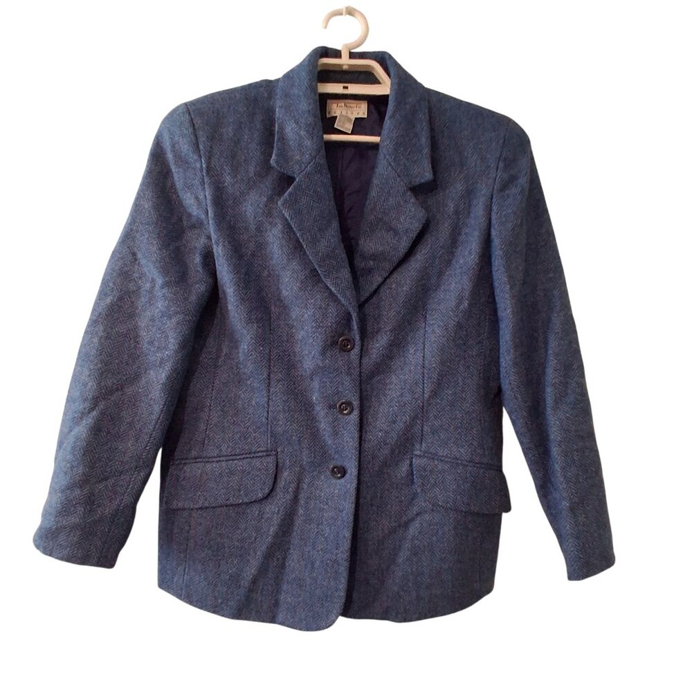 Talbots vintage blazer womens 12 petite blue herringbone wool jacket